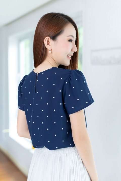 MT0301 Triple Button Polka Dot Blouse Navy Blue Narinarishop